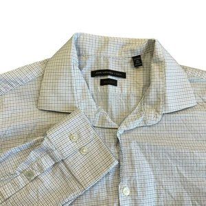 John Varvatos White Navy Blue‎ Check Long Sleeve Button Shirt Mens 16.5 (L)
